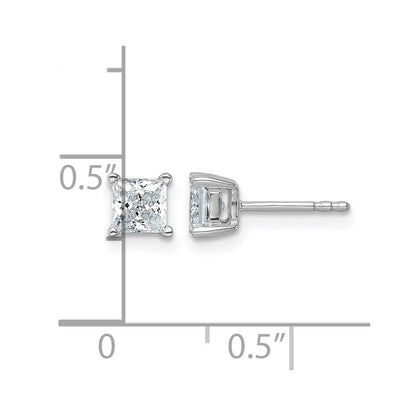 LGWE 14k White Gold 1 carat Certified Lab Grown Diamond VS+ F+ Princess Complete Four Prong Stud Earrings