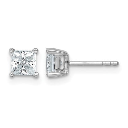 LGWE 14k White Gold 1 carat Certified Lab Grown Diamond VS+ F+ Princess Complete Four Prong Stud Earrings