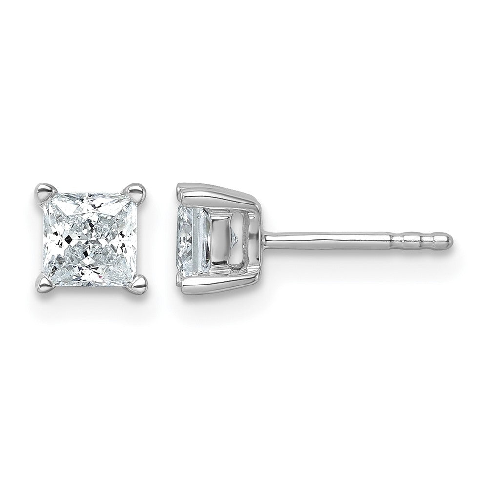 LGWE 14k White Gold 1 carat Certified Lab Grown Diamond VS+ F+ Princess Complete Four Prong Stud Earrings