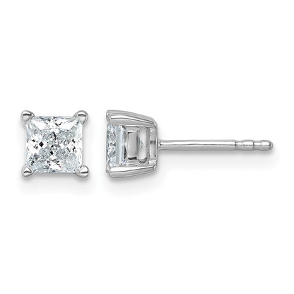 LGWE 14k White Gold 1 carat Certified Lab Grown Diamond VS+ F+ Princess Complete Four Prong Stud Earrings