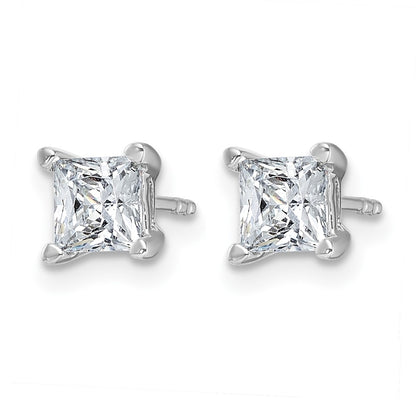 LGWE 14k White Gold 1 1/2 carat Lab Grown Diamond VS+ F+ Princess Complete Four Prong Stud Earrings