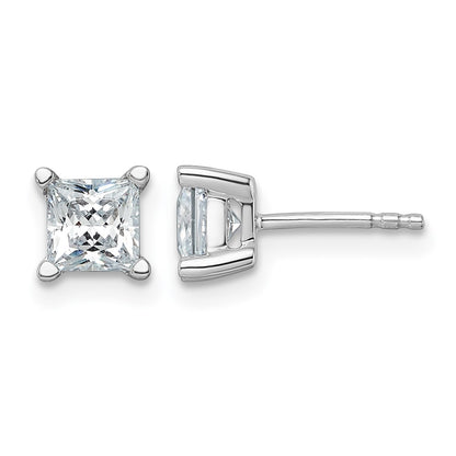 LGWE 14k White Gold 1 1/2 carat Lab Grown Diamond VS+ F+ Princess Complete Four Prong Stud Earrings