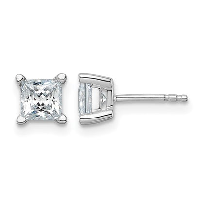LGWE 14k White Gold 1 1/2 carat Lab Grown Diamond VS+ F+ Princess Complete Four Prong Stud Earrings
