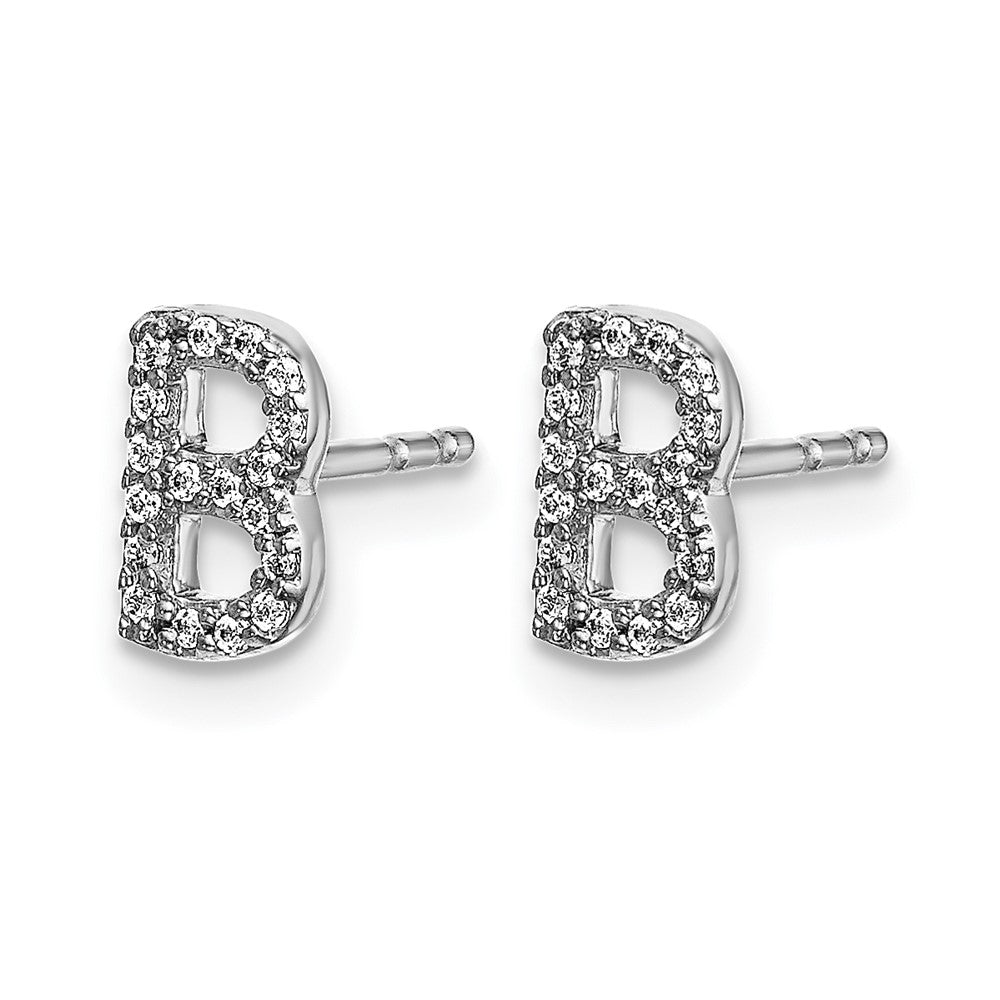 LGWE 14K White Gold Lab Grown VS/SI+ G+ Dia Letter B Initial Post Earrings
