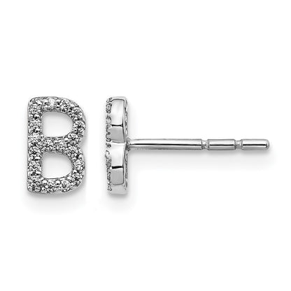 LGWE 14K White Gold Lab Grown VS/SI+ G+ Dia Letter B Initial Post Earrings