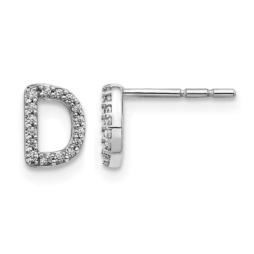 LGWE 14K White Gold Lab Grown VS/SI+ G+ Dia Letter D Initial Post Earrings