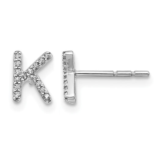 LGWE 14K White Gold Lab Grown VS/SI+ G+ Dia Letter K Initial Post Earrings