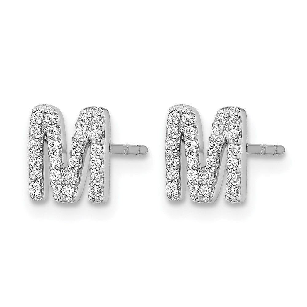 LGWE 14K White Gold Lab Grown VS/SI FGH Dia Letter M Initial Post Earrings