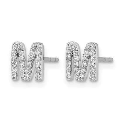 LGWE 14K White Gold Lab Grown VS/SI FGH Dia Letter M Initial Post Earrings