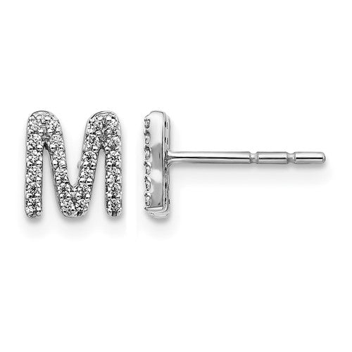 LGWE 14K White Gold Lab Grown VS/SI FGH Dia Letter M Initial Post Earrings