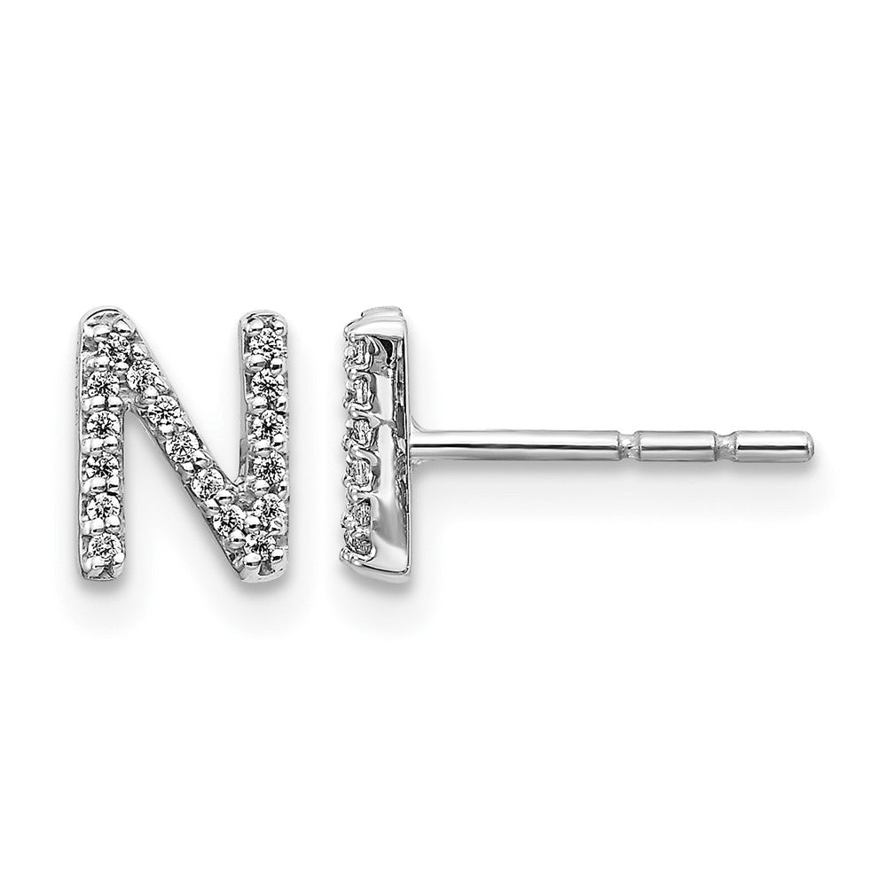 LGWE 14K White Gold Lab Grown VS/SI+ G+ Dia Letter N Initial Post Earrings