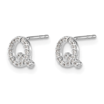 LGWE 14K White Gold Lab Grown VS/SI+ G+ Dia Letter Q Initial Post Earrings