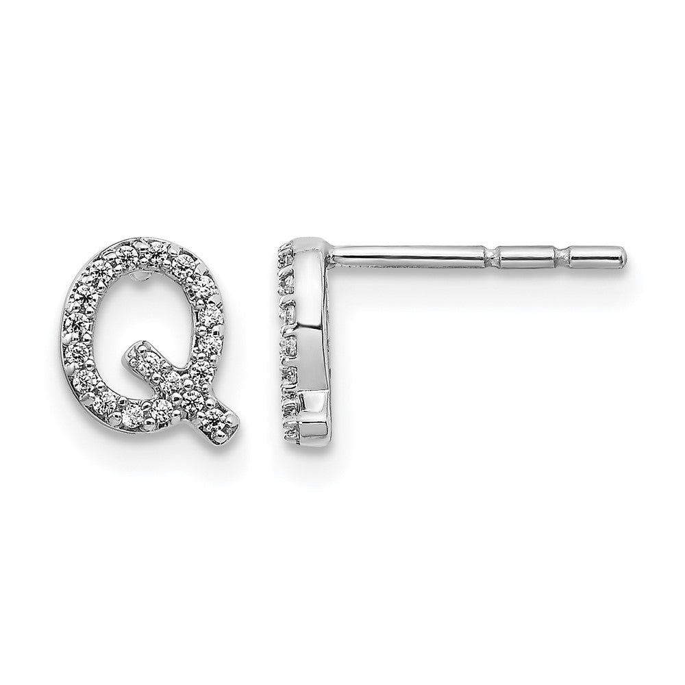 LGWE 14K White Gold Lab Grown VS/SI+ G+ Dia Letter Q Initial Post Earrings