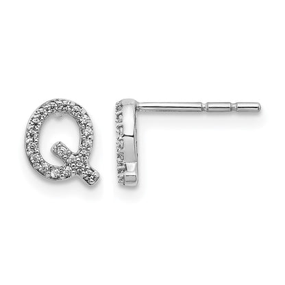 LGWE 14K White Gold Lab Grown VS/SI+ G+ Dia Letter Q Initial Post Earrings