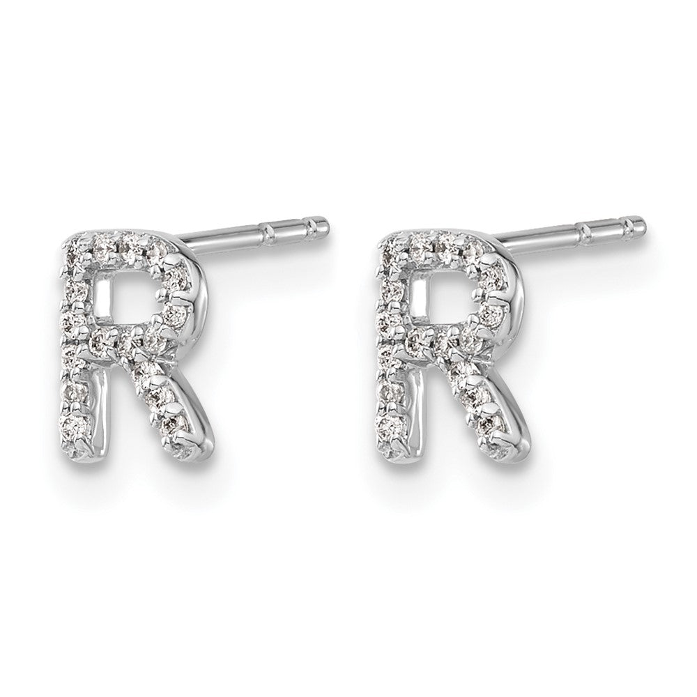 LGWE 14K White Gold Lab Grown VS/SI+ G+ Dia Letter R Initial Post Earrings