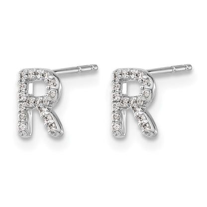 LGWE 14K White Gold Lab Grown VS/SI+ G+ Dia Letter R Initial Post Earrings