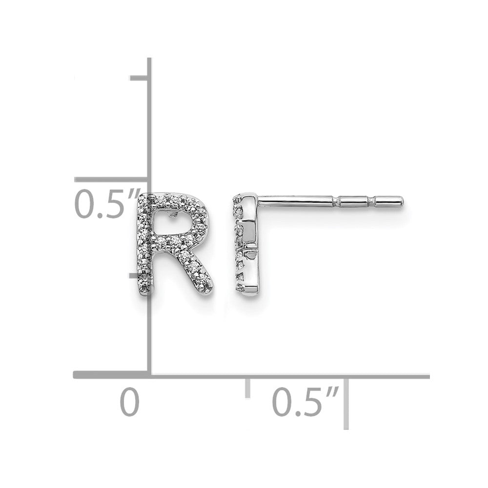 LGWE 14K White Gold Lab Grown VS/SI+ G+ Dia Letter R Initial Post Earrings