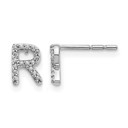 LGWE 14K White Gold Lab Grown VS/SI+ G+ Dia Letter R Initial Post Earrings