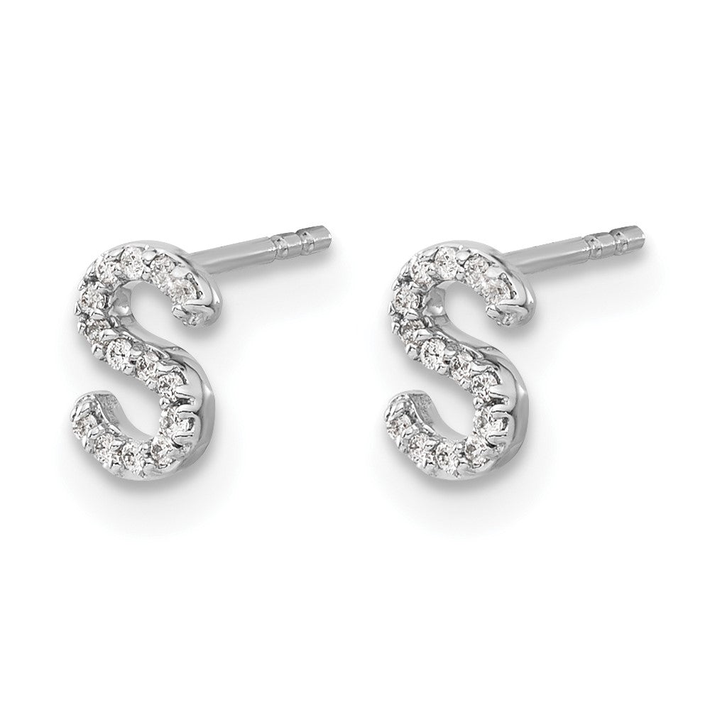 LGWE 14K White Gold Lab Grown VS/SI+ G+ Dia Letter S Initial Post Earrings