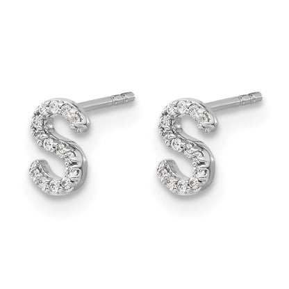 LGWE 14K White Gold Lab Grown VS/SI+ G+ Dia Letter S Initial Post Earrings