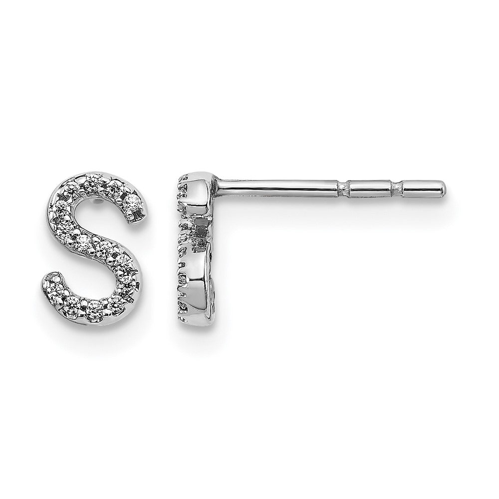 LGWE 14K White Gold Lab Grown VS/SI+ G+ Dia Letter S Initial Post Earrings