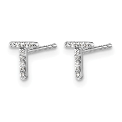LGWE 14K White Gold Lab Grown VS/SI+ G+ Dia Letter T Initial Post Earrings