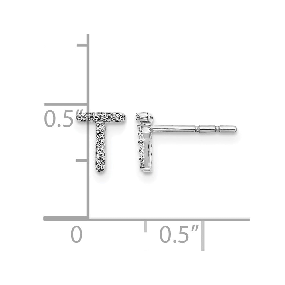 LGWE 14K White Gold Lab Grown VS/SI+ G+ Dia Letter T Initial Post Earrings