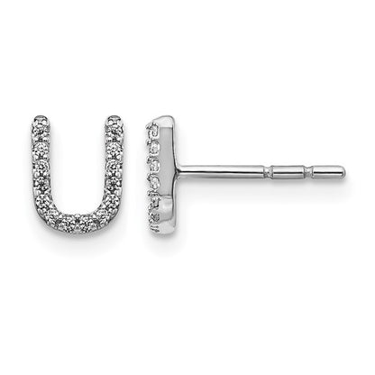 LGWE 14K White Gold Lab Grown VS/SI+ G+ Dia Letter U Initial Post Earrings