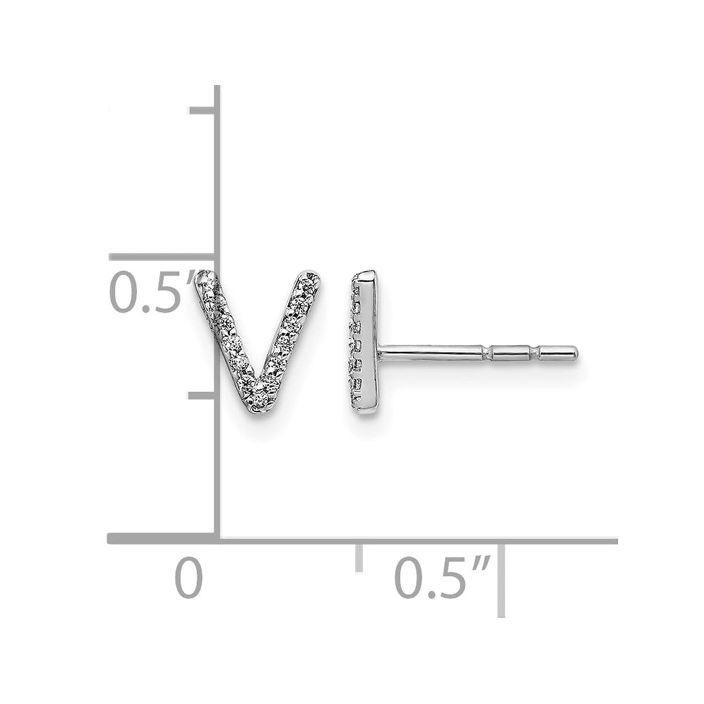 LGWE 14K White Gold Lab Grown VS/SI+ G+ Dia Letter V Initial Post Earrings