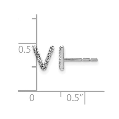 LGWE 14K White Gold Lab Grown VS/SI+ G+ Dia Letter V Initial Post Earrings