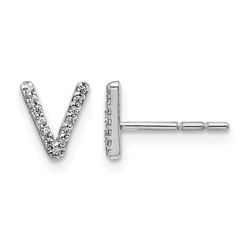 LGWE 14K White Gold Lab Grown VS/SI+ G+ Dia Letter V Initial Post Earrings