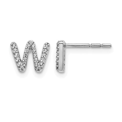 LGWE 14K White Gold Lab Grown VS/SI+ G+ Dia Letter W Initial Post Earrings