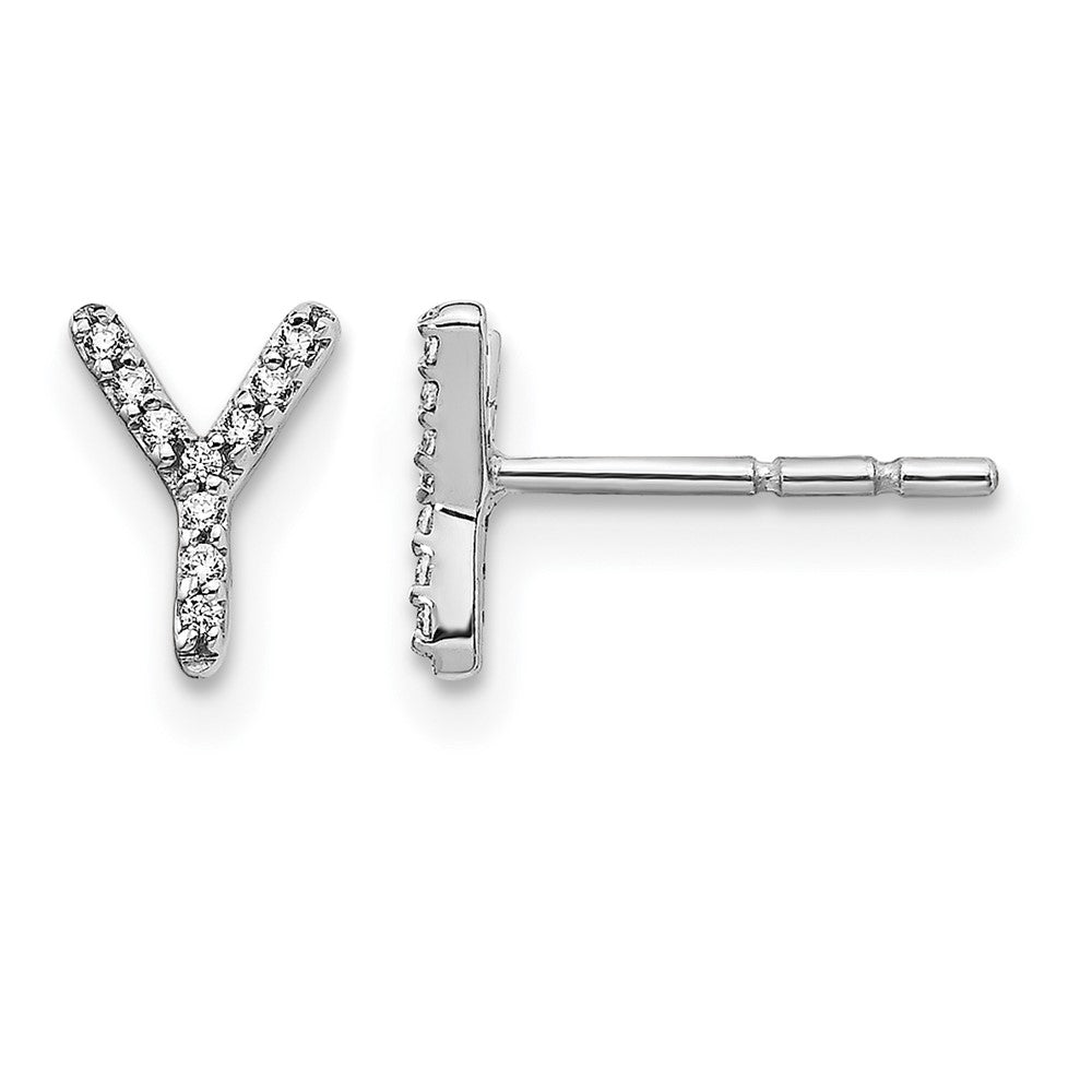LGWE 14K White Gold Lab Grown VS/SI+ G+ Dia Letter Y Initial Post Earrings