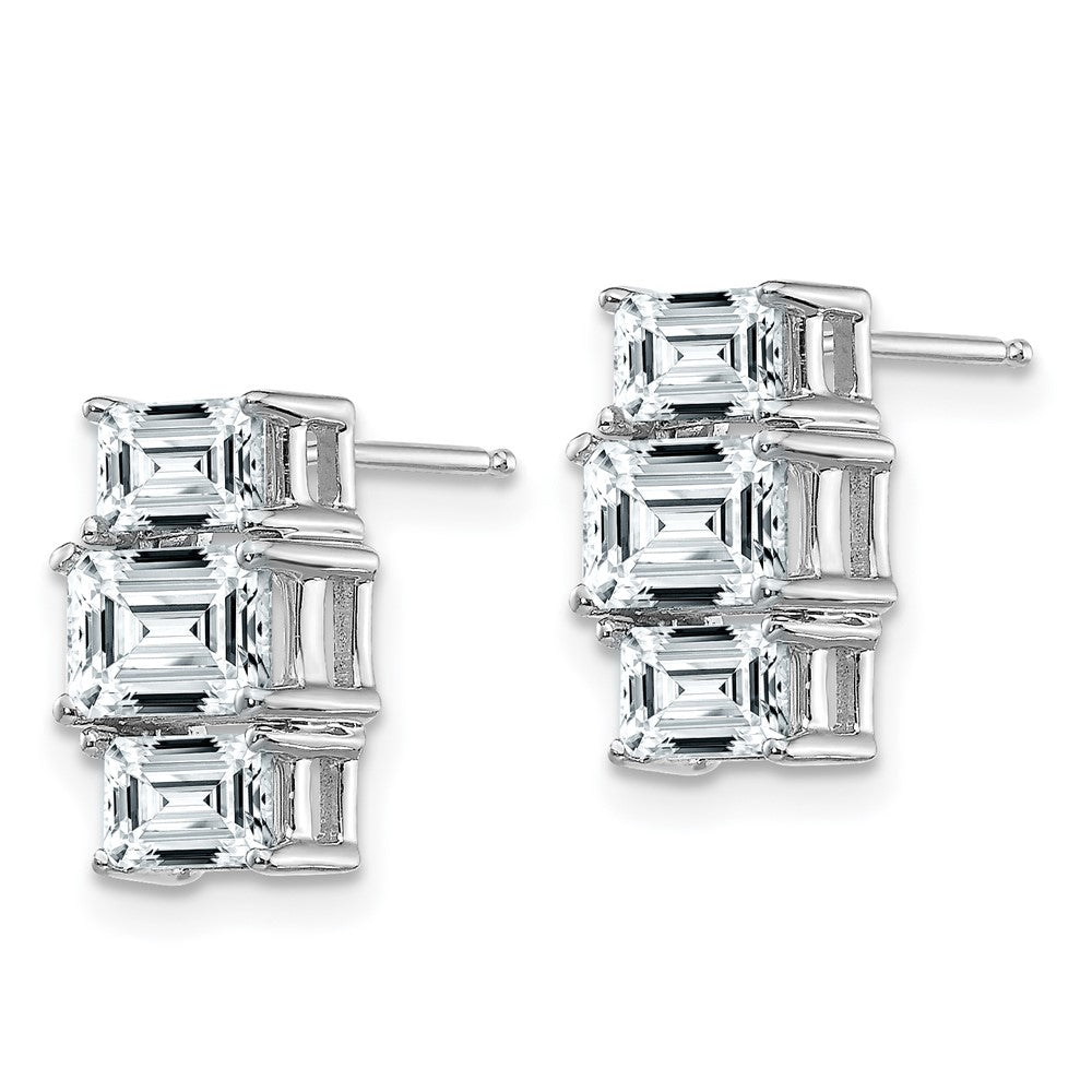 14K White Gold Emerald-cut 3-Stone Earring G H I True Light Moissanite