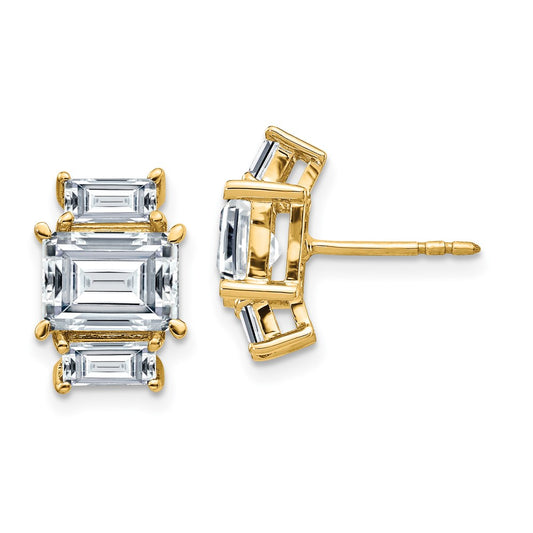 14K Emerald-cut 3-Stone Earring G H I True Light Moissanite