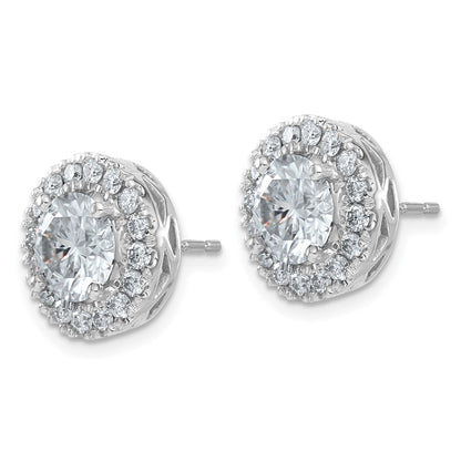 14k White Gold Round Halo D E F Pure Light Moissanite Earrings