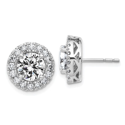 14k White Gold Round Halo D E F Pure Light Moissanite Earrings