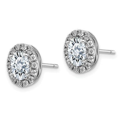 14K White Gold Oval Halo Earring G H I True Light Moissanite