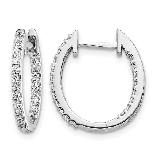 LGWE 14k White Gold 1/2 carat Lab Grown Diamond VS/SI+ G+ Complete In and Out Hinged Hoop Earrings