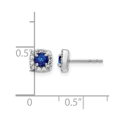 GGE 14k White Gold 1/5 carat Lab Grown Diamond VS/SI+ G+ and Created Sapphire Complete Square Halo Post Earrings