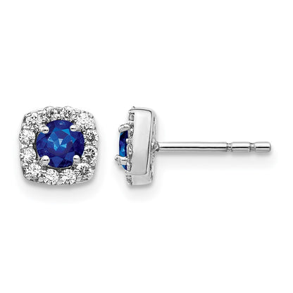 GGE 14k White Gold 1/5 carat Lab Grown Diamond VS/SI+ G+ and Created Sapphire Complete Square Halo Post Earrings
