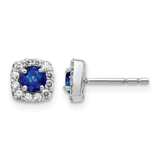 GGE 14k White Gold 1/5 carat Lab Grown Diamond VS/SI+ G+ and Created Sapphire Complete Square Halo Post Earrings