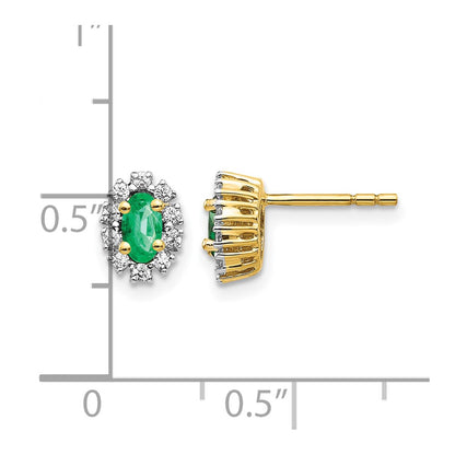 LGYE 14k 1/5 carat Lab Grown Diamond VS/SI+ G+ and Oval Created Emerald Complete Halo Post Earrings