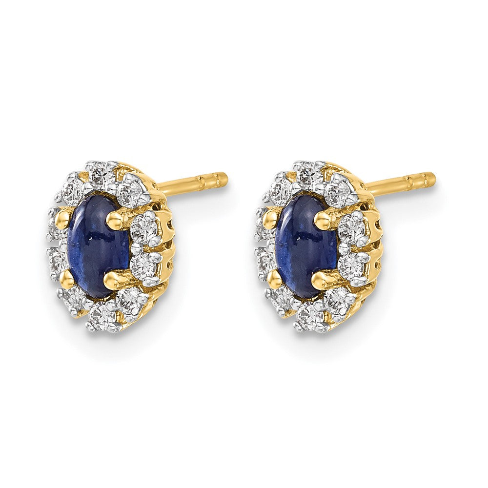 LGYE 14k 1/5 carat Lab Grown Diamond VS/SI+ G+ and Oval Created Sapphire Halo Post Earrings