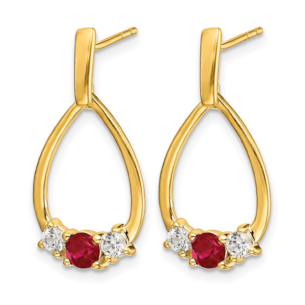10k 1/4 carat Lab Grown Diamond VS/SI+ G+ and Created Ruby Complete Dangle Teardrop Post Earrings
