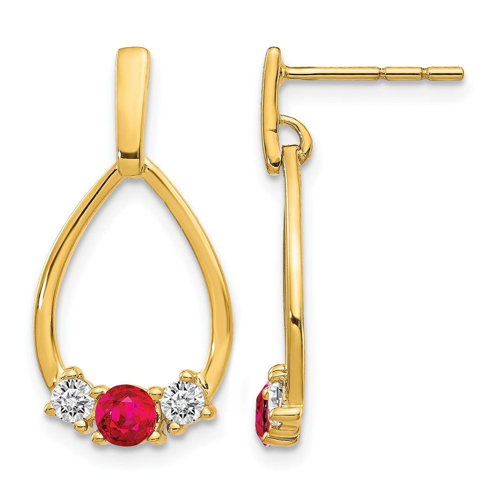 10k 1/4 carat Lab Grown Diamond VS/SI+ G+ and Created Ruby Complete Dangle Teardrop Post Earrings