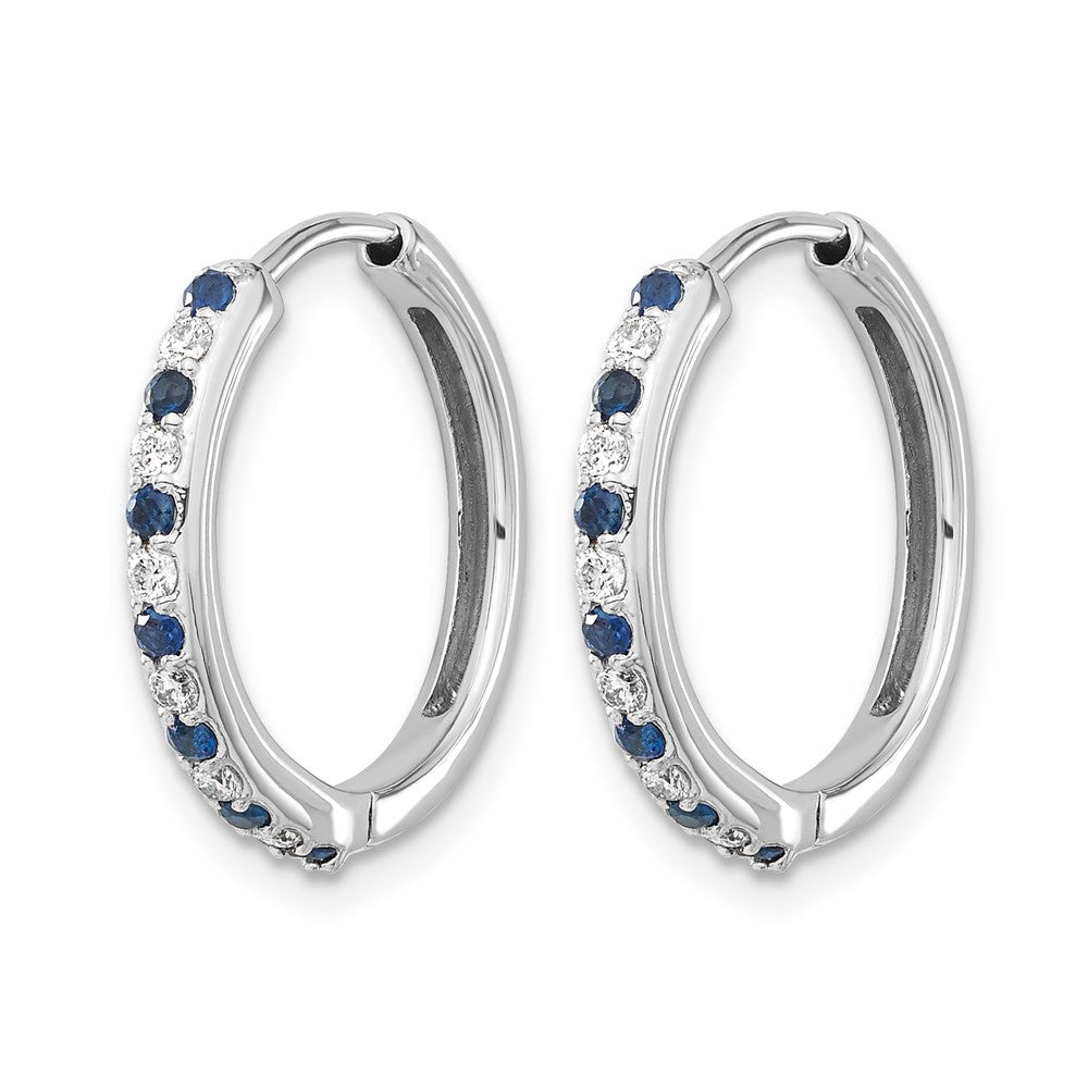 GGE 14k White Gold 1/5 carat Lab Grown Diamond VS/SI+ G+ and Created Sapphire Complete Hinged Hoop Earrings