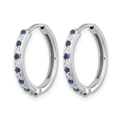 GGE 14k White Gold 1/5 carat Lab Grown Diamond VS/SI+ G+ and Created Sapphire Complete Hinged Hoop Earrings