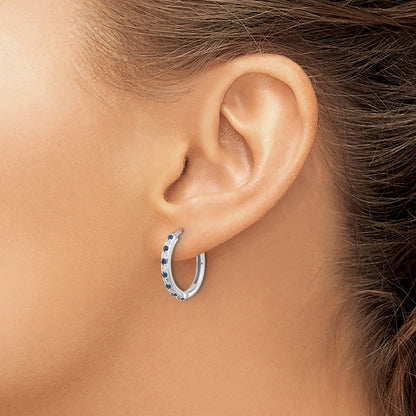 GGE 14k White Gold 1/5 carat Lab Grown Diamond VS/SI+ G+ and Created Sapphire Complete Hinged Hoop Earrings