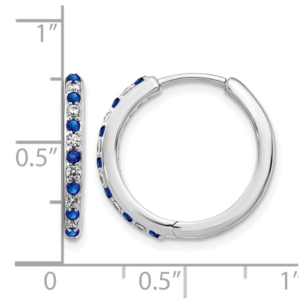 GGE 14k White Gold 1/5 carat Lab Grown Diamond VS/SI+ G+ and Created Sapphire Complete Hinged Hoop Earrings